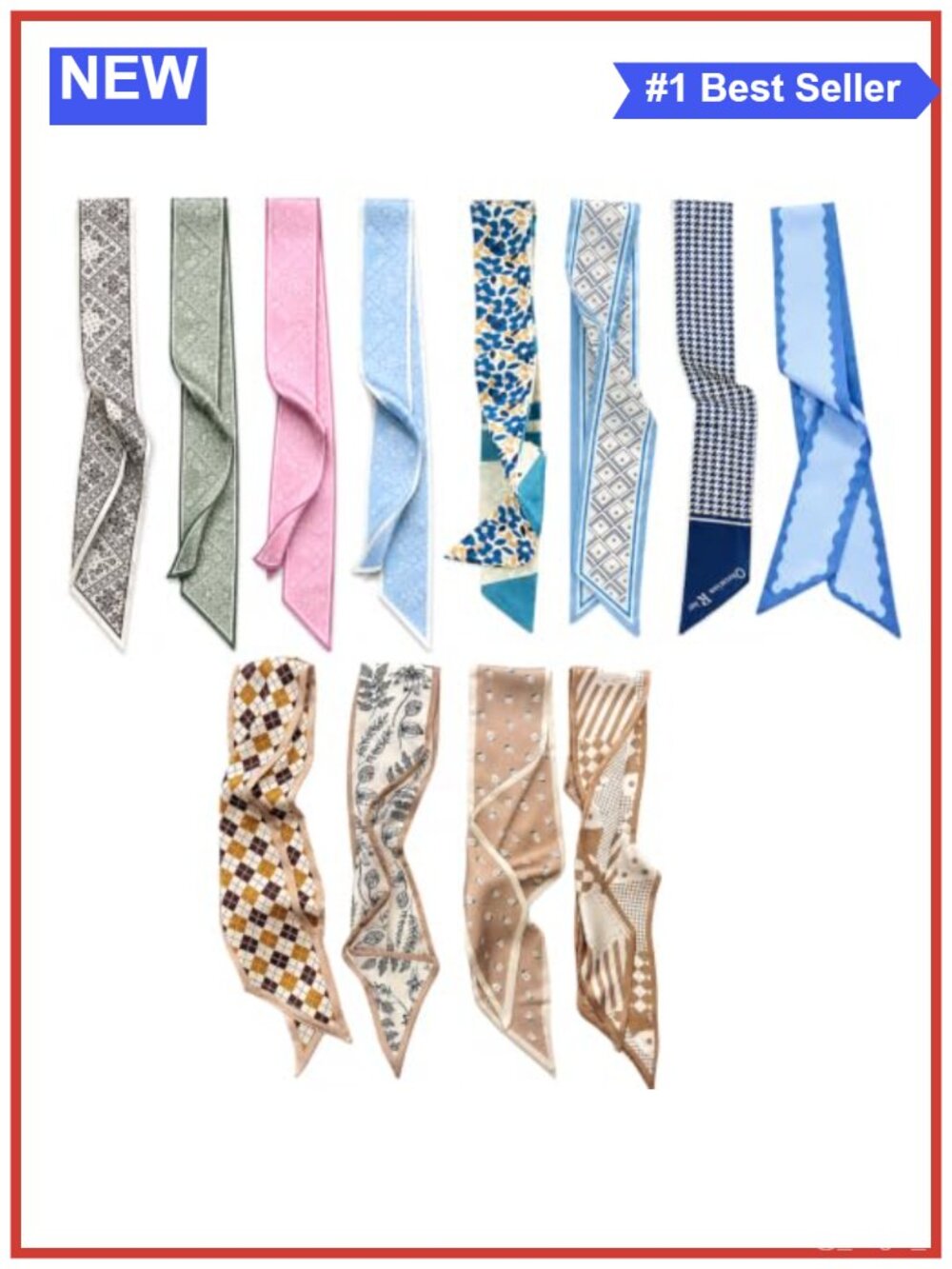 Silk-Like Fashion Scarves Set Multifunctional Neck Purse Headband Hair